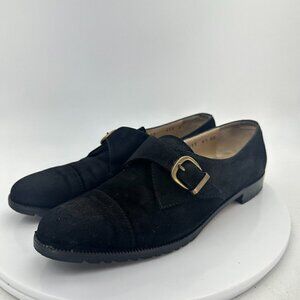 Salvatore Ferragamo Women Size 6.5 AA Black Suede Single Monk Buckle Shoes